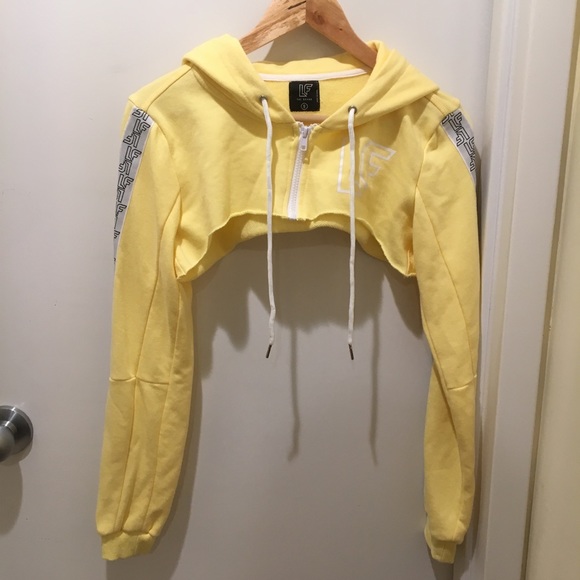 yellow cropped zip up hoodie